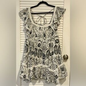 Maeve Black and White Ruffle Blouse